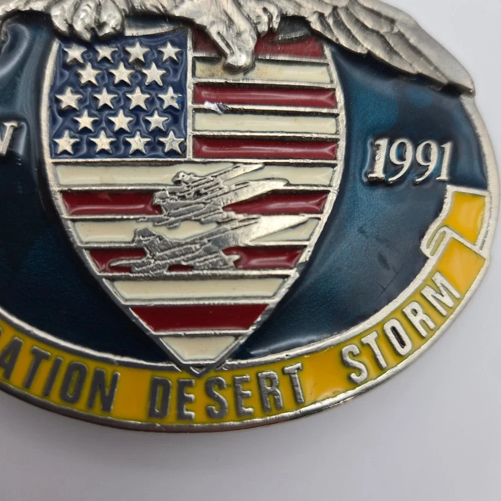 Vintage 1991 Operation Desert Storm Belt Buckle Jan 16 Gulf War Made in USA